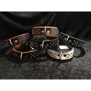 H�ndlavet l�der halsb�nd m/nitter 4 + 5 cm bred