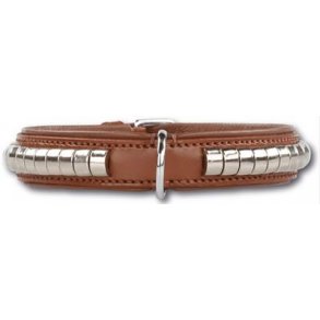 Lder halsbnd  silver row 2,5 cm