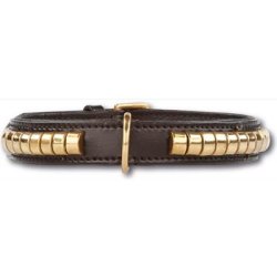 Lder halsbnd gold row 2,5 cm bred