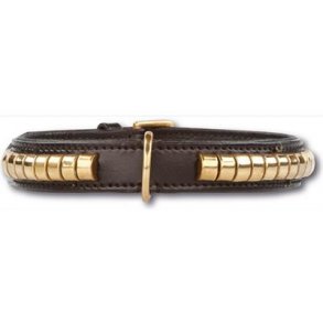 Lder halsbnd gold row 2,5 cm bred