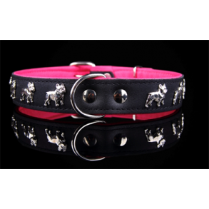 H�ndlavet Fransk bulldog halsb�nd 50/ 3 cm bred