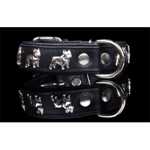 H�ndlavet Fransk bulldog halsb�nd 45/ 3 cm bred